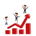 Businessman character flat design. Happy and successful businessman jumping on raising the graph celebrating their success