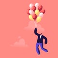 Businessman Character Flying with Air Balloon in Air Escape Quarantine Isolation. Business Man Career Growth Royalty Free Stock Photo