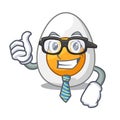 Businessman character hard boiled egg ready to eat