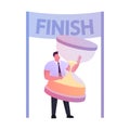 Businessman Character Hold Huge Hourglass Stand in Finish Line. Deadline, Business Process, Goal Achievement, Pareto Law