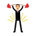Businessman character lifting barbell up over head achieving his goal, business challenge and success Illustration Royalty Free Stock Photo
