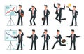 Businessman character. Office employee workers, tired finance worker and business characters cartoon vector illustration set Royalty Free Stock Photo