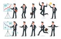 Businessman character. Office employee workers, tired finance worker and business characters cartoon vector illustration Royalty Free Stock Photo