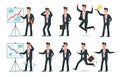 Businessman character. Office employee workers, tired finance worker and business characters cartoon vector illustration