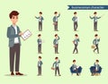 Businessman character set. Animate character. Male personage constructor. Different man postures. Vector set personage.