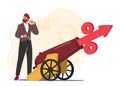 Businessman Character Shooting Cannon With Percent Sign Symbolizes An Interest Rate Hike Cartoon Vector Illustration Royalty Free Stock Photo