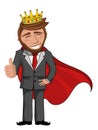 Businessman character smiling thumb up crown cape isolated Royalty Free Stock Photo
