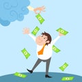 Businessman character under money rain Royalty Free Stock Photo