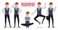 Businessman character vector set. Business male boss characters with angry, shocked and happy expressions in sunglasses.