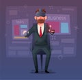 Businessman character wear virtual reality digital glasses. Cartoon Vector Illustration Royalty Free Stock Photo