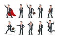 Businessman characters. Man of affairs, office computer work and business worker character vector illustration Royalty Free Stock Photo