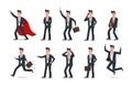 Businessman characters. Man of affairs, office computer work and business worker character vector illustration collection Royalty Free Stock Photo