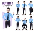 Businessman characters vector set. Business man manager character in different pose and gestures isolated in white background. Royalty Free Stock Photo