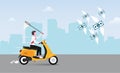 Businessman chasing flying money with his yellow scooter vector illustration Royalty Free Stock Photo