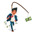 Businessman chasing for money. money trap concept. work hard for