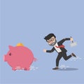 Businessman Chasing Piggy Bank Color Illustration Royalty Free Stock Photo