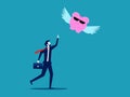 Businessman chasing a piggy bank that flies away from him. Saving money and losing benefits. business and investment concept Royalty Free Stock Photo