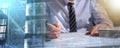 Businessman checking a document; multiple exposure Royalty Free Stock Photo