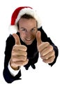 Businessman cheering with santa cap Royalty Free Stock Photo