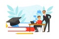 Businessman Chief Looking over Shoulder of Employee Working on Computer, Mentor Training New Worker at Desk Flat Vector