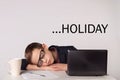 Businessman child get tired and fell asleep Royalty Free Stock Photo