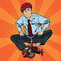 Businessman on Children Bicycle. Businessman Riding a Small Bicycle