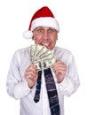 Businessman Christmas Bonus Santa Claus Hat Money Royalty Free Stock Photo