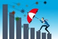 Businessman climb on graph and holding umbrella to protect covid-19. Concept business vector