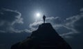 Businessman Climb the Hill Mountain Stairs to Business Success with Night Sky