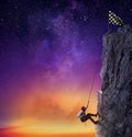 Businessman climb a mountain to get the flag. Achievement business goal and difficult career concept Royalty Free Stock Photo