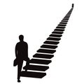 Businessman climb success ladder. Silhouette black and white