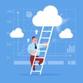 Businessman Climb Up Ladder Stairs, Concept Business Man Sky Clouds Royalty Free Stock Photo