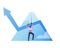 Businessman Climb Up on Mountain Top by Rope with Growing Arrow Chart, Business Man Aiming to Take New Career Height.