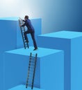 Businessman climbing blocks in challenge business concept