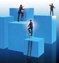 Businessman climbing blocks in challenge business concept