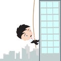 Businessman climbing building with help of rope on white background, illustration vector in flat design Royalty Free Stock Photo