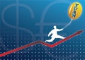 Businessman climbing graph with currency baloon Royalty Free Stock Photo