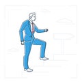 Businessman climbing a ladder - line design style isolated illustration