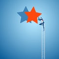 Businessman climbing ladder reaching to the star and success. Competition and business concept. Royalty Free Stock Photo