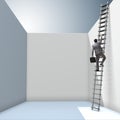 The businessman climbing a ladder to escape from problems