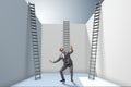 The businessman climbing a ladder to escape from problems