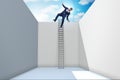 The businessman climbing a ladder to escape from problems