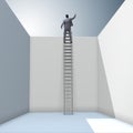 The businessman climbing a ladder to escape from problems