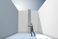 The businessman climbing a ladder to escape from problems