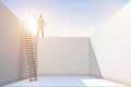 The businessman climbing a ladder to escape from problems