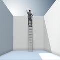 The businessman climbing a ladder to escape from problems