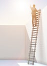 Businessman climbing a ladder to escape from problems