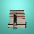 Businessman climbing on ladder to reach top of stack books Royalty Free Stock Photo