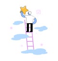 Businessman climbing a ladder to a star. Concept of a reaching for a star, to a goal. Flat vector illustration. Isolated Royalty Free Stock Photo