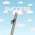 Businessman climbing ladder to Success